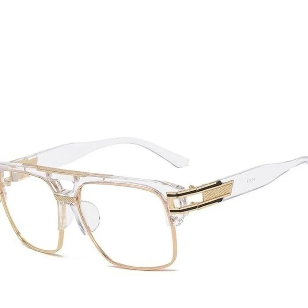 Sunglasses Clear Frame Gold Accents Hip Hop Fashion Men Street Wear Lentes Gafas